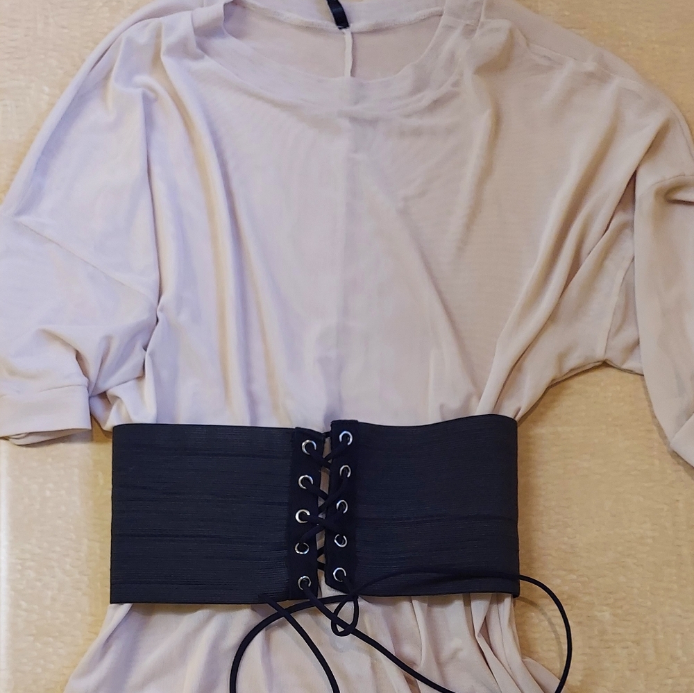 Sexy Sheer Mini Dress With Attached Lace Up Belt